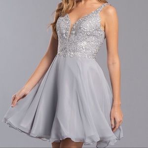 Gray Beaded Chiffon Dress